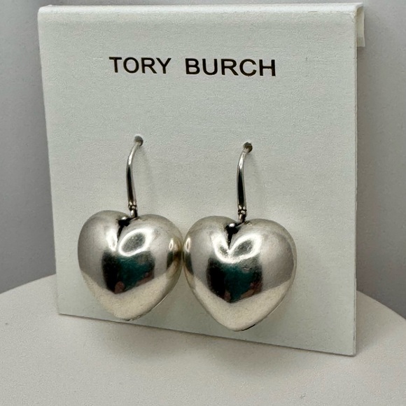 TORY BURCH Silver Heart Locket Earrings NEW - Picture 3 of 6